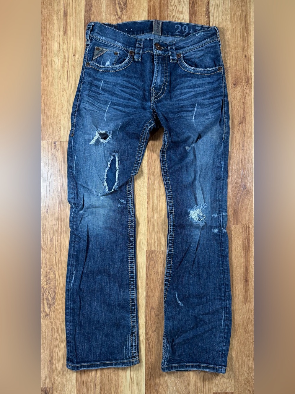 Silver Jeans Men's Dark Blue Distressed Bootcut Jeans